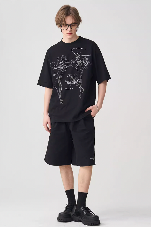 Harsh and Cruel Dotted Lines Flower Tee
