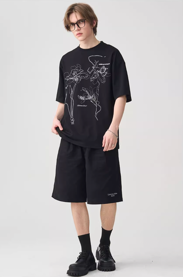 Harsh and Cruel Dotted Lines Flower Tee