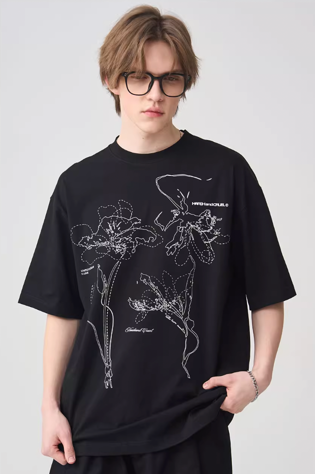 Harsh and Cruel Dotted Lines Flower Tee