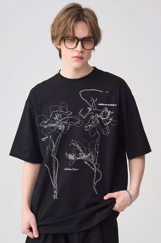 Harsh and Cruel Dotted Lines Flower Tee