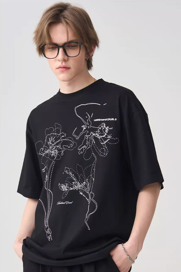 Harsh and Cruel Dotted Lines Flower Tee