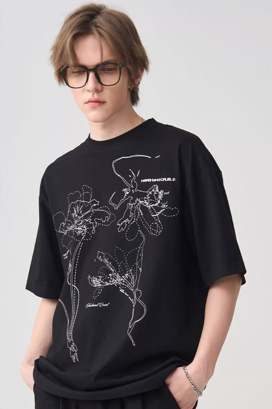 Harsh and Cruel Dotted Lines Flower Tee