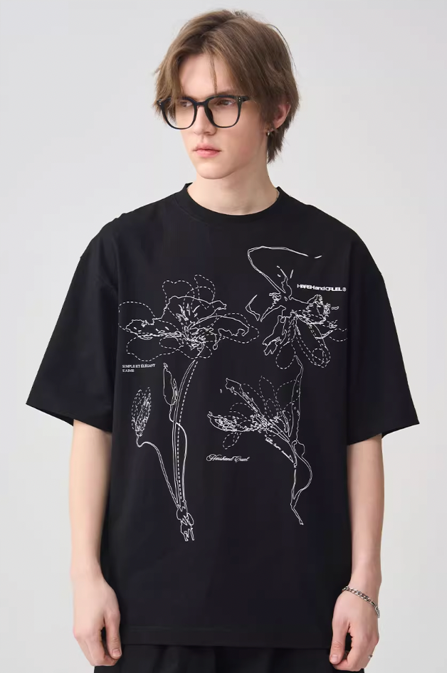 Harsh and Cruel Dotted Lines Flower Tee