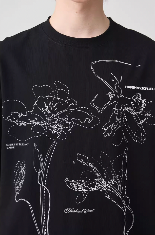 Harsh and Cruel Dotted Lines Flower Tee