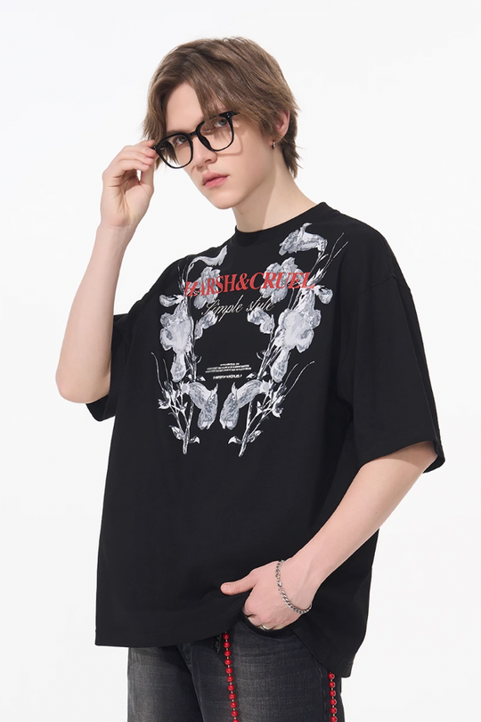 Harsh and Cruel Symmetrical Floral Print Tee
