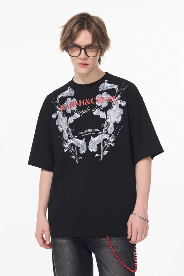 Harsh and Cruel Symmetrical Floral Print Tee