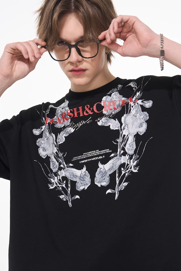 Harsh and Cruel Symmetrical Floral Print Tee