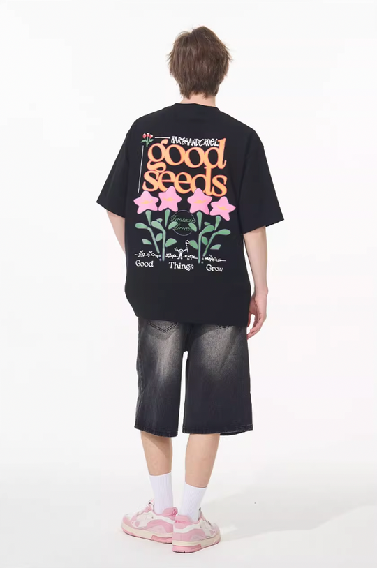 Harsh and Cruel Puff Print Flowers Tee