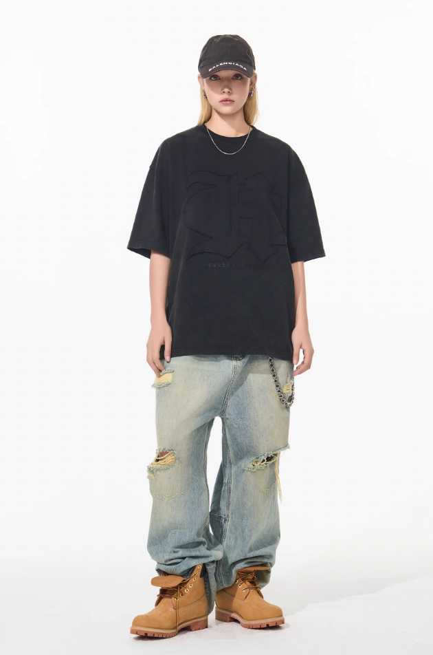 Harsh and Cruel 3D Gothic Embroidery Washed Tee