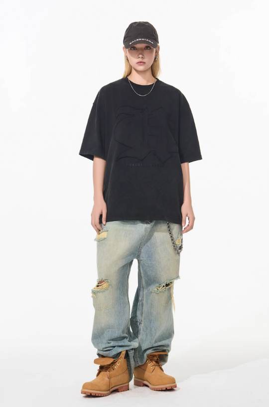 Harsh and Cruel 3D Gothic Embroidery Washed Tee