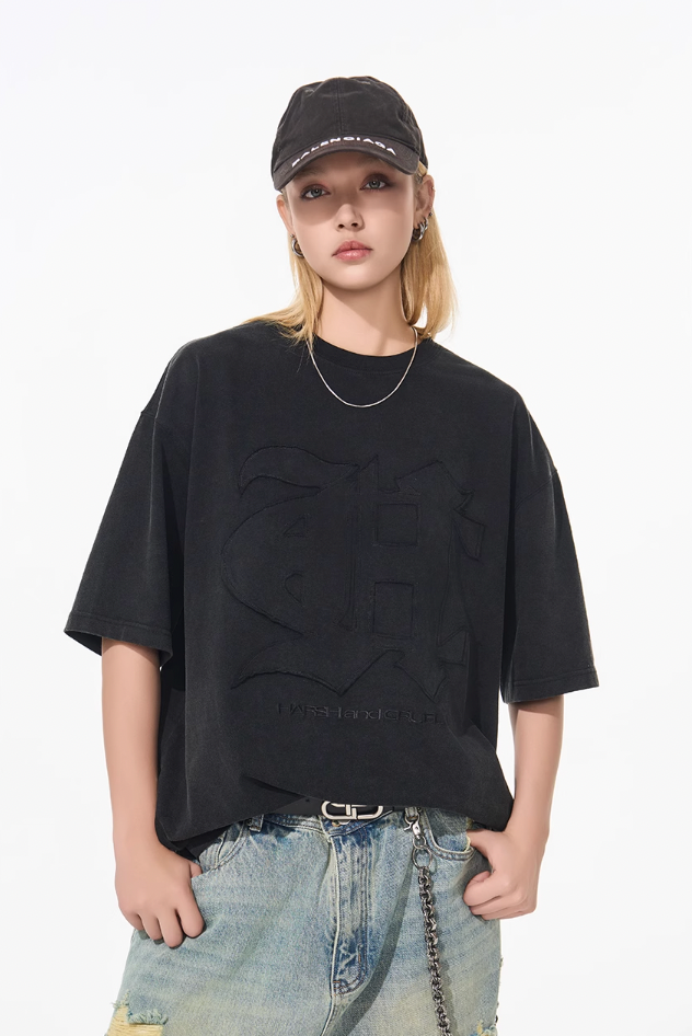 Harsh and Cruel 3D Gothic Embroidery Washed Tee