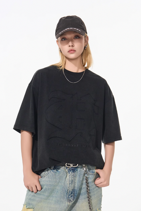 Harsh and Cruel 3D Gothic Embroidery Washed Tee