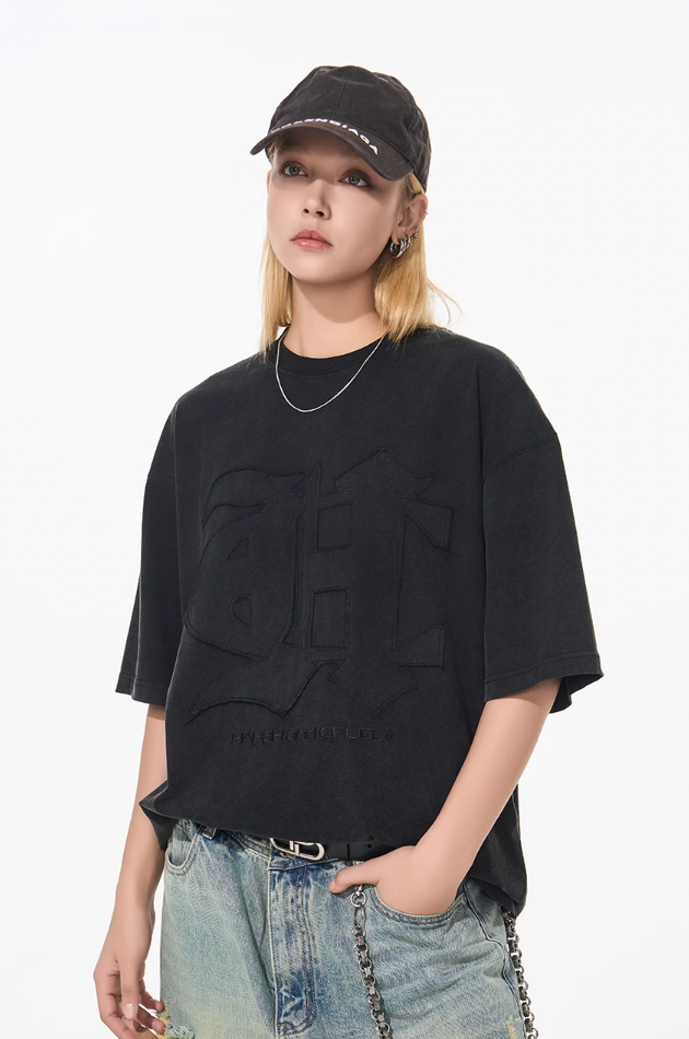 Harsh and Cruel 3D Gothic Embroidery Washed Tee