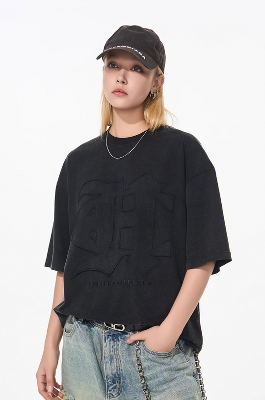 Harsh and Cruel 3D Gothic Embroidery Washed Tee