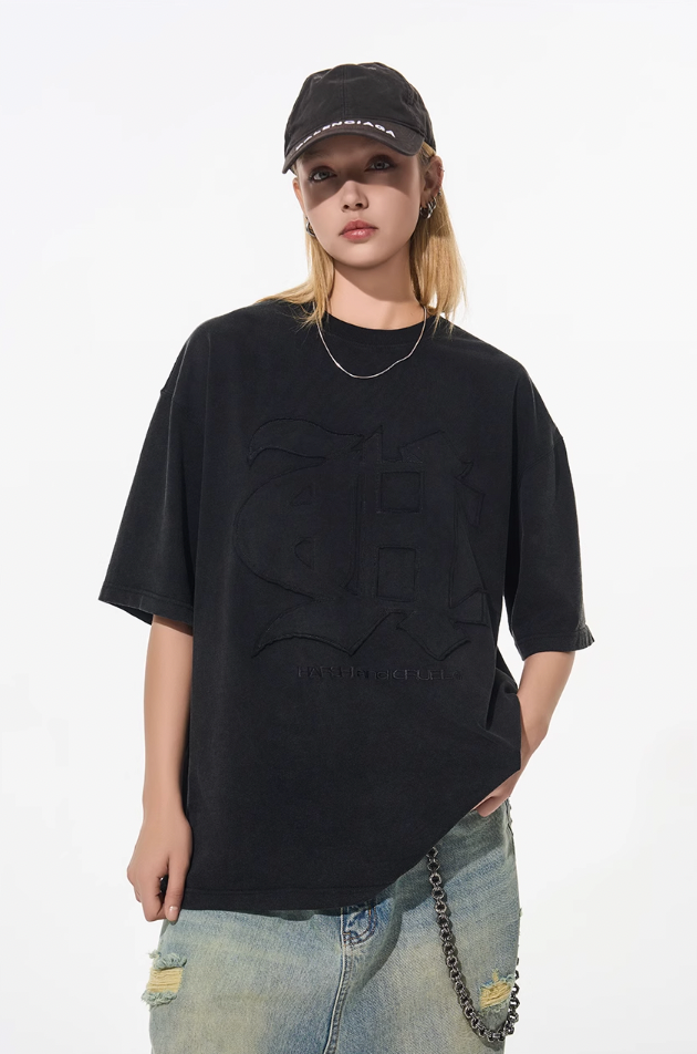 Harsh and Cruel 3D Gothic Embroidery Washed Tee