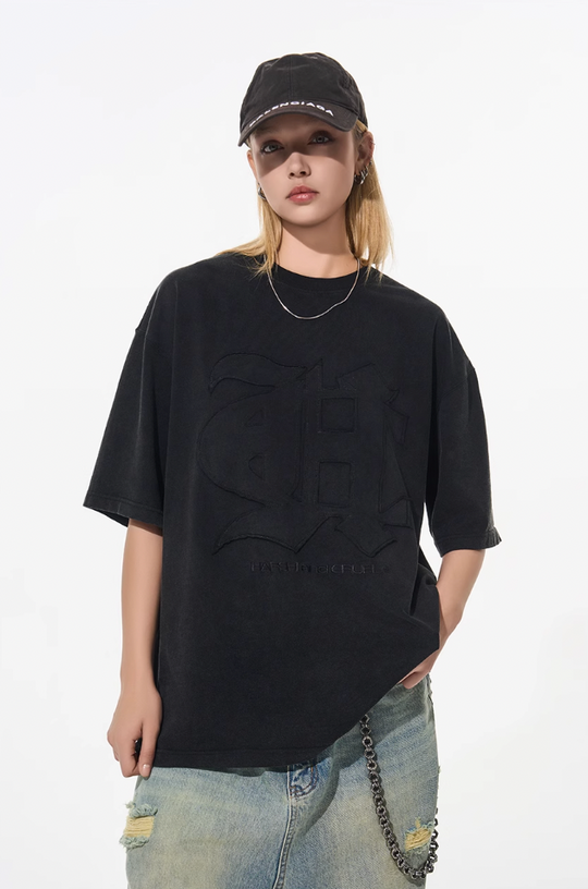 Harsh and Cruel 3D Gothic Embroidery Washed Tee