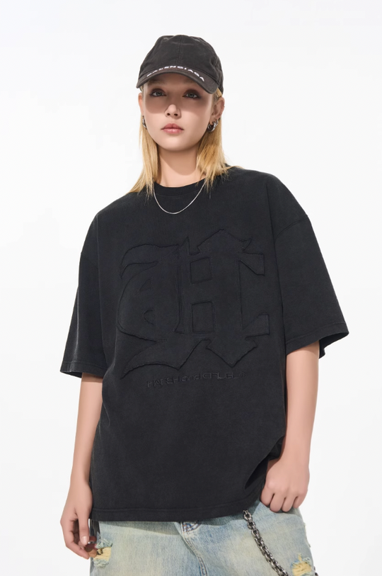 Harsh and Cruel 3D Gothic Embroidery Washed Tee