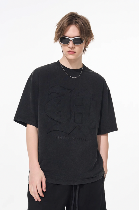 Harsh and Cruel 3D Gothic Embroidery Washed Tee