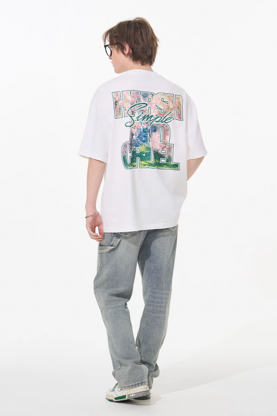 Harsh and Cruel Font Art Oil Painting Floral Tee