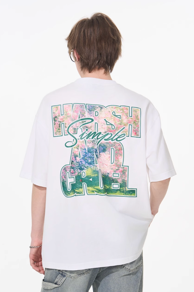 Harsh and Cruel Font Art Oil Painting Floral Tee