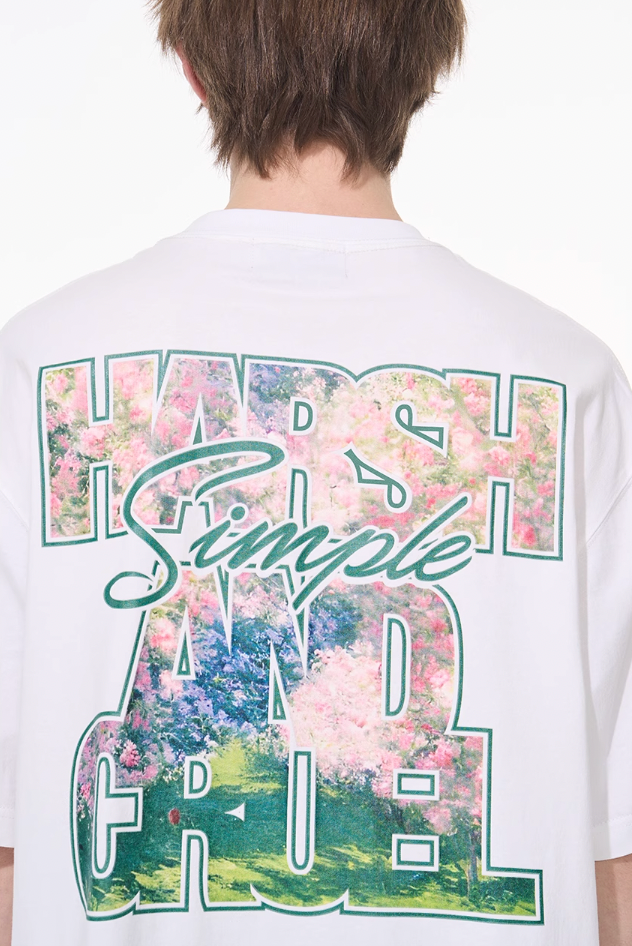 Harsh and Cruel Font Art Oil Painting Floral Tee