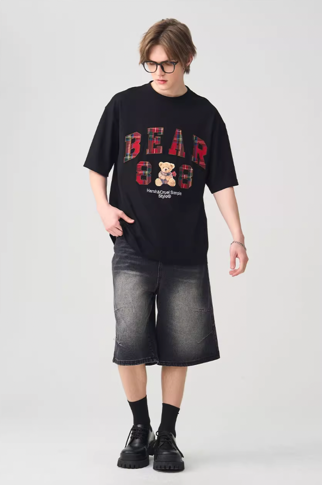 Harsh and Cruel Plaid Print Teddy Bear Tee