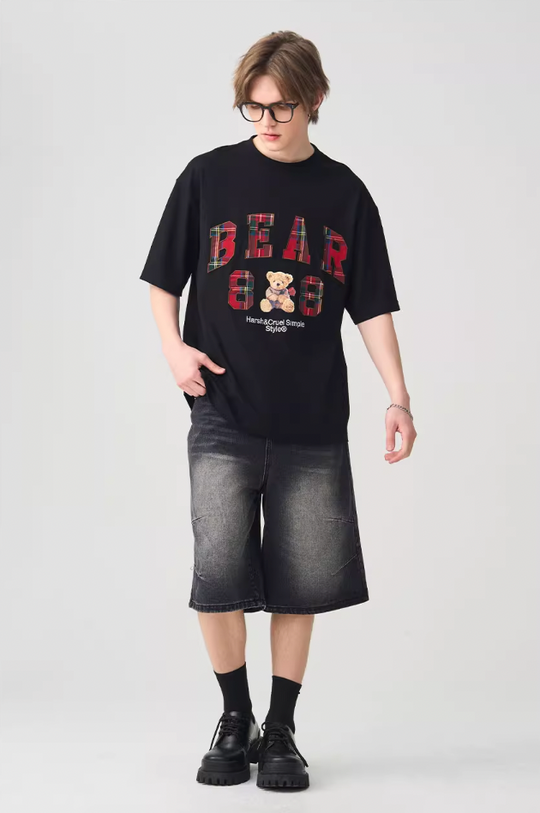 Harsh and Cruel Plaid Print Teddy Bear Tee