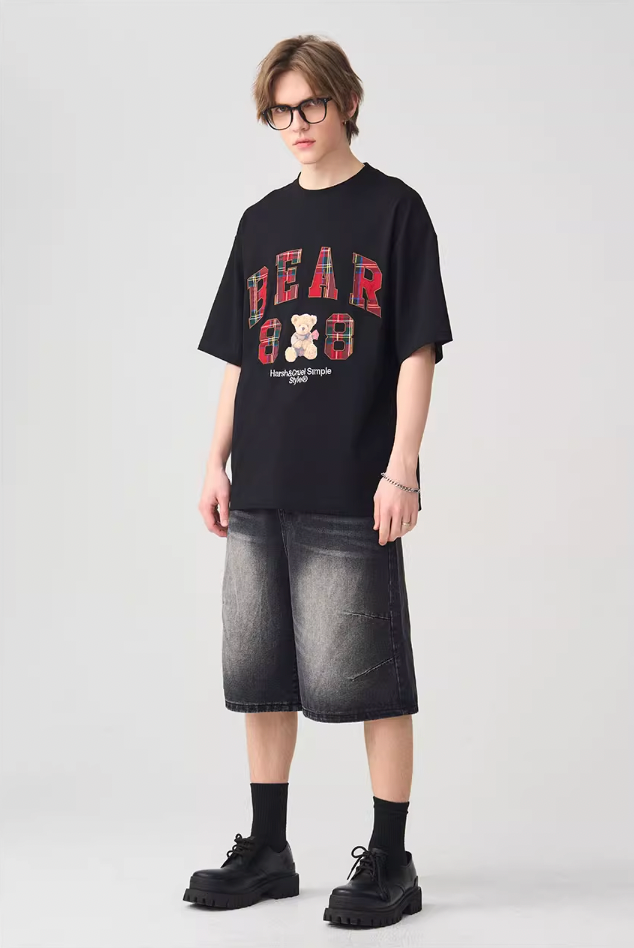 Harsh and Cruel Plaid Print Teddy Bear Tee