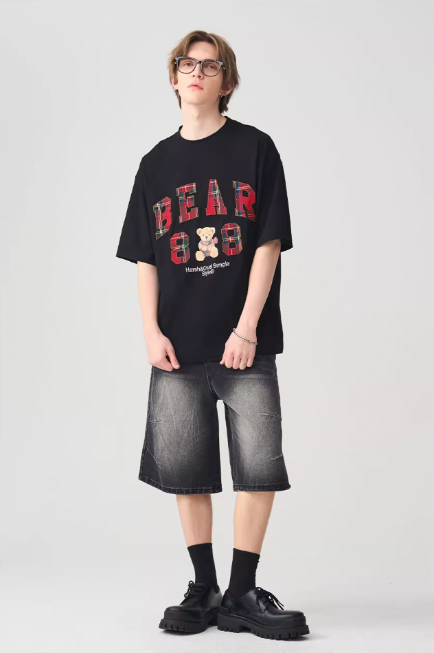 Harsh and Cruel Plaid Print Teddy Bear Tee