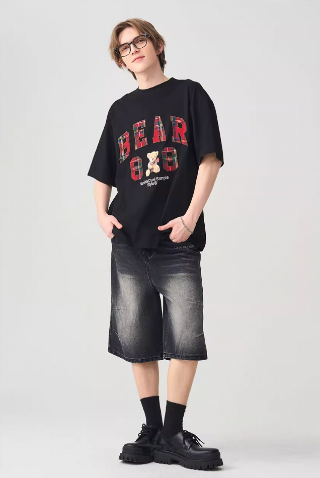 Harsh and Cruel Plaid Print Teddy Bear Tee