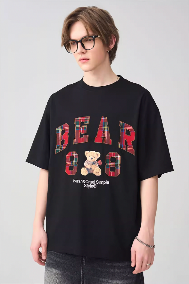 Harsh and Cruel Plaid Print Teddy Bear Tee