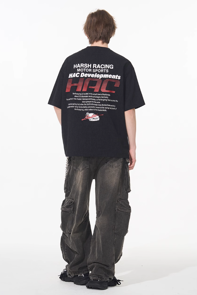 Harsh and Cruel Retro Racing Logo Print Tee