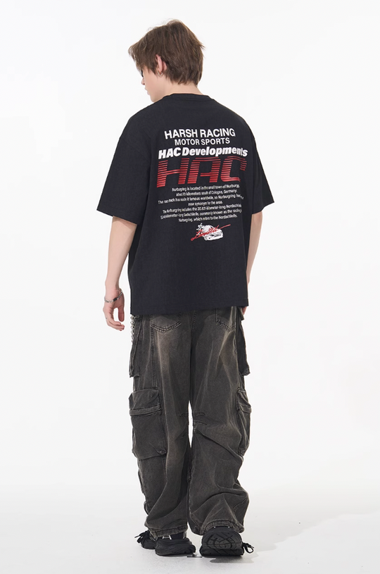 Harsh and Cruel Retro Racing Logo Print Tee