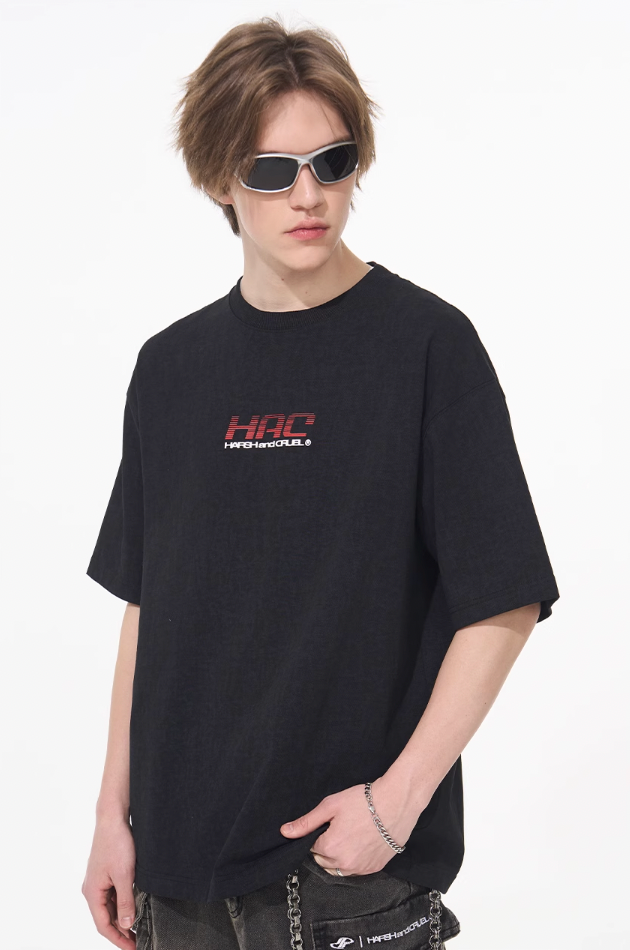 Harsh and Cruel Retro Racing Logo Print Tee