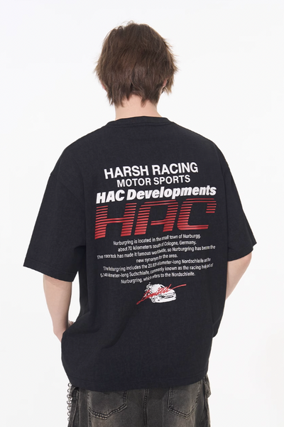 Harsh and Cruel Retro Racing Logo Print Tee