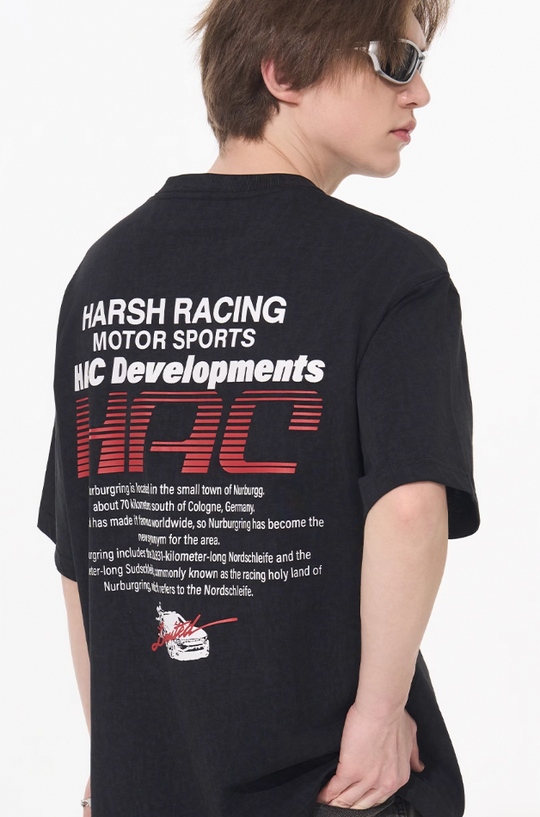 Harsh and Cruel Retro Racing Logo Print Tee