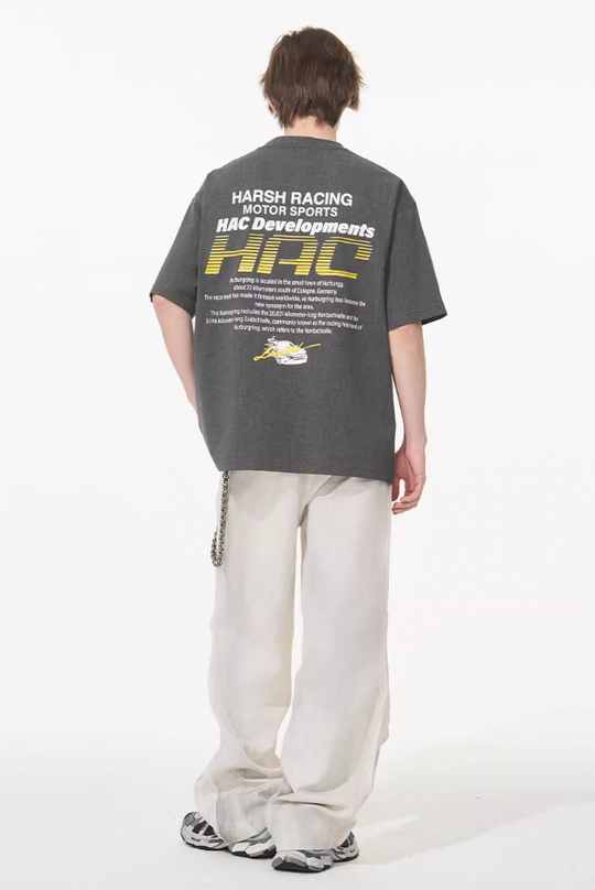 Harsh and Cruel Retro Racing Logo Print Tee