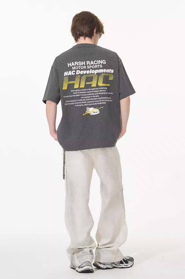 Harsh and Cruel Retro Racing Logo Print Tee