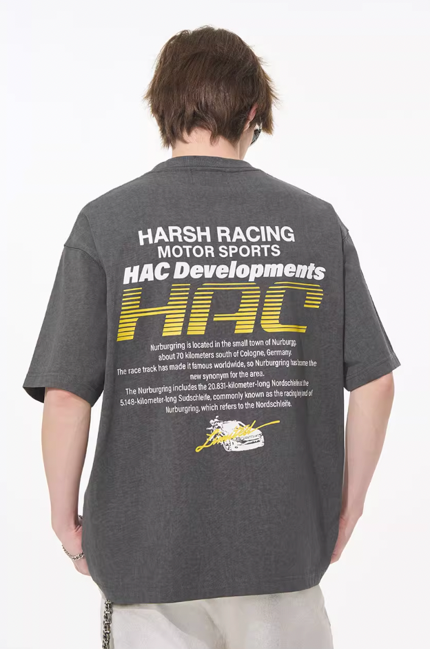 Harsh and Cruel Retro Racing Logo Print Tee