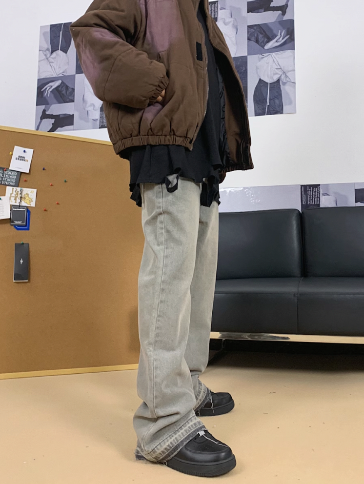 F3F Select Destruction Cement Gray Micro Flare Denim Jeans