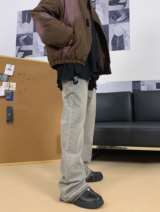 F3F Select Destruction Cement Gray Micro Flare Denim Jeans