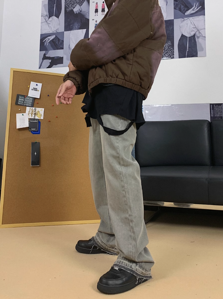 F3F Select Destruction Cement Gray Micro Flare Denim Jeans