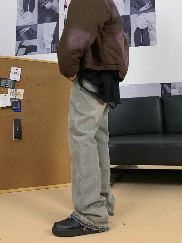 F3F Select Destruction Cement Gray Micro Flare Denim Jeans