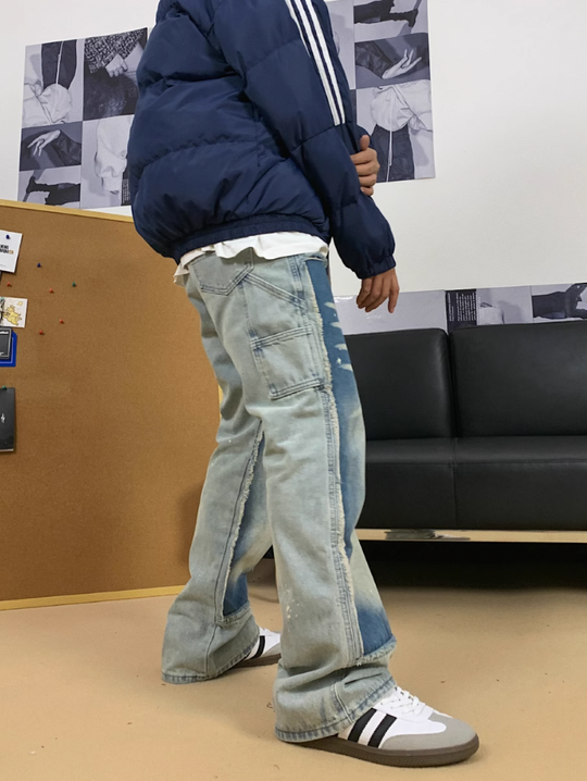 F3F Select Washed Distressed Patchwork Splash Ink Denim Jeans