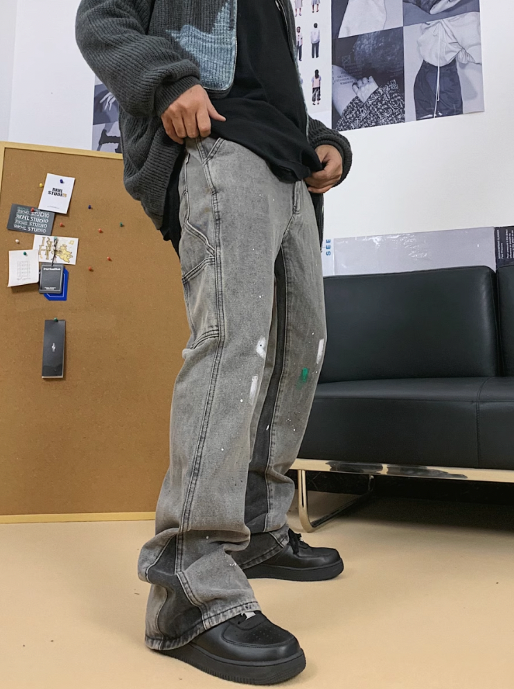 F3F Select Old Washed Ink Splash Micro Flare Denim Jeans