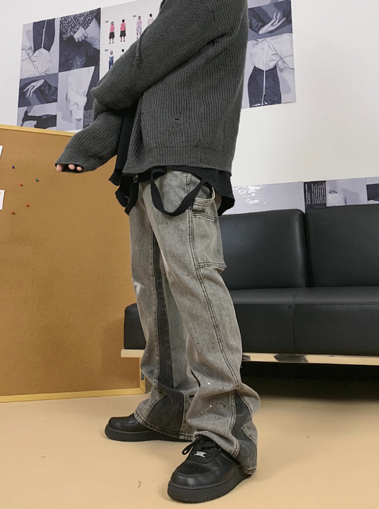 F3F Select Old Washed Ink Splash Micro Flare Denim Jeans