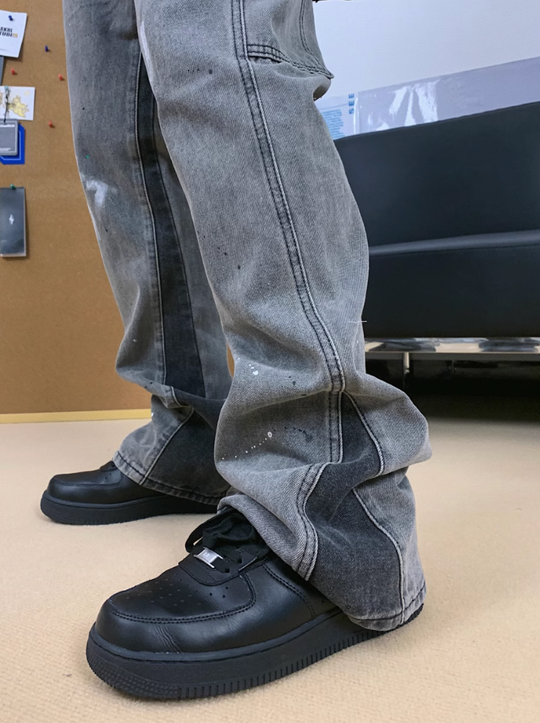 F3F Select Old Washed Ink Splash Micro Flare Denim Jeans