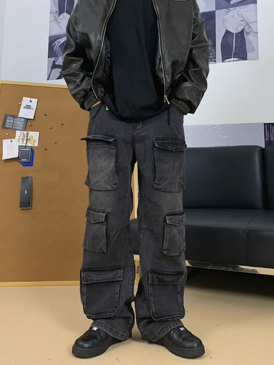 F3F Select Multi Pocket Washed Old Denim Cargo Jeans