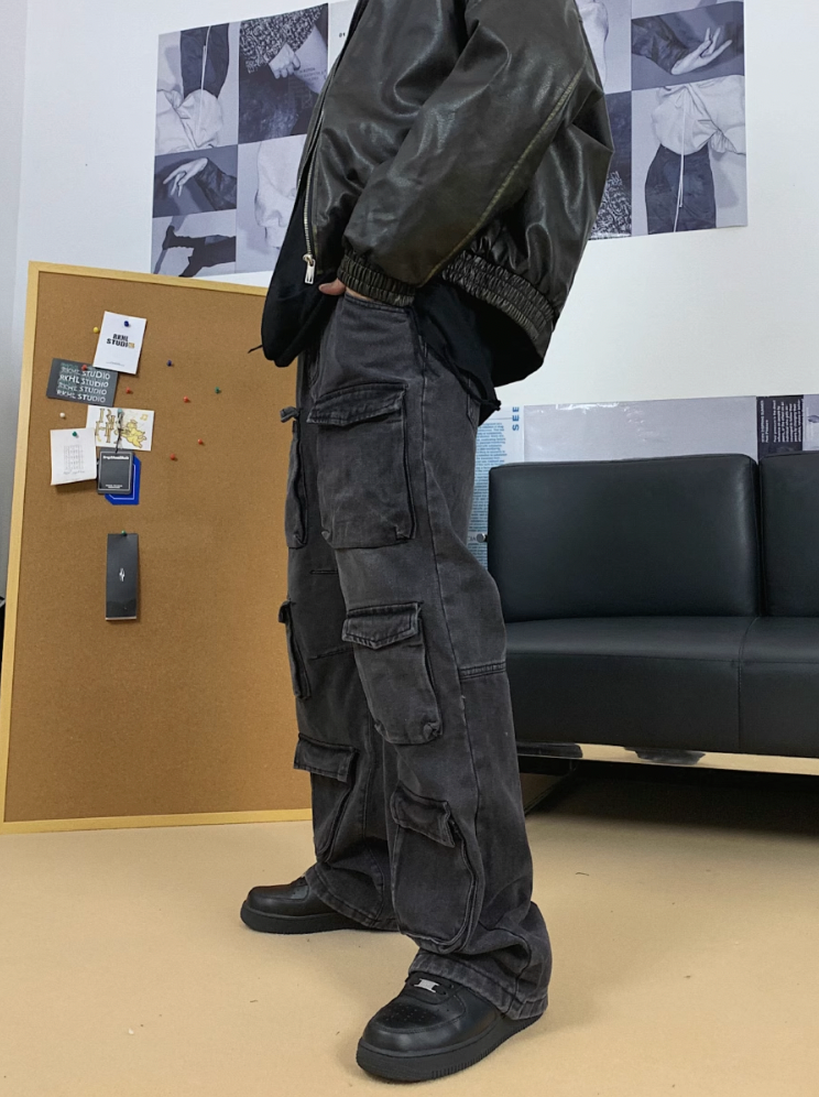 F3F Select Multi Pocket Washed Old Denim Cargo Jeans
