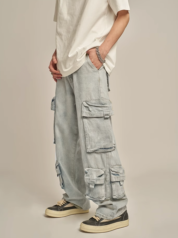 F3F Select Washed Multi Pocket Work Cargo Jeans